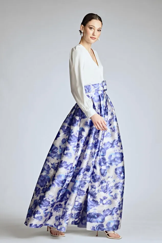 Evening Women Sachin and Babi Zoe Gown 8211 Off WhiteAzure Watercolor