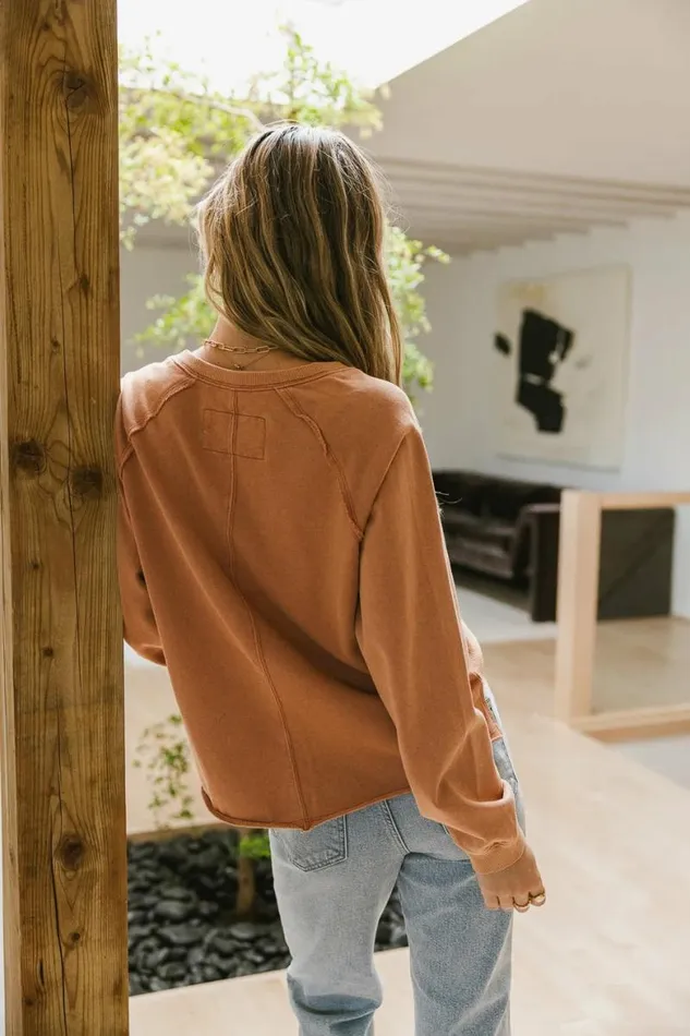 Exposed Seam Sweatshirt In Clay 8211 FINAL SALE Clay Women Bohme Tops