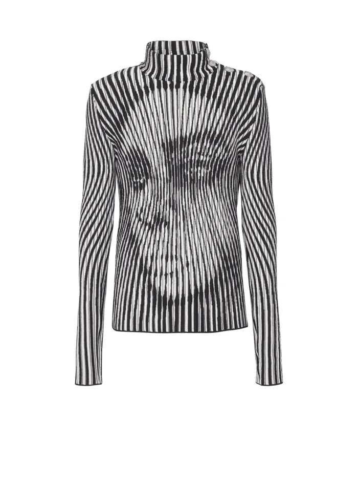 Face Twotone Knit Jumper Black Men Balmain Knitwear