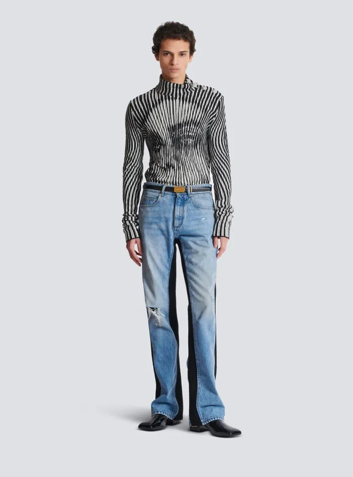 Face Twotone Knit Jumper Black Men Balmain Knitwear