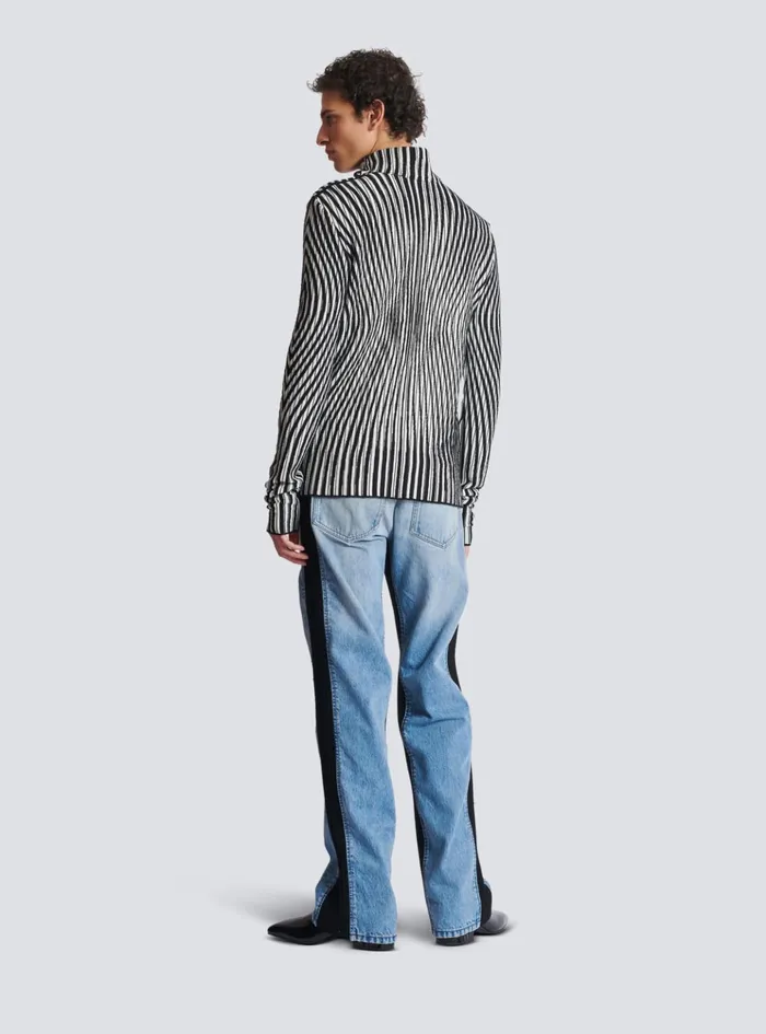 Face Twotone Knit Jumper Black Men Balmain Knitwear
