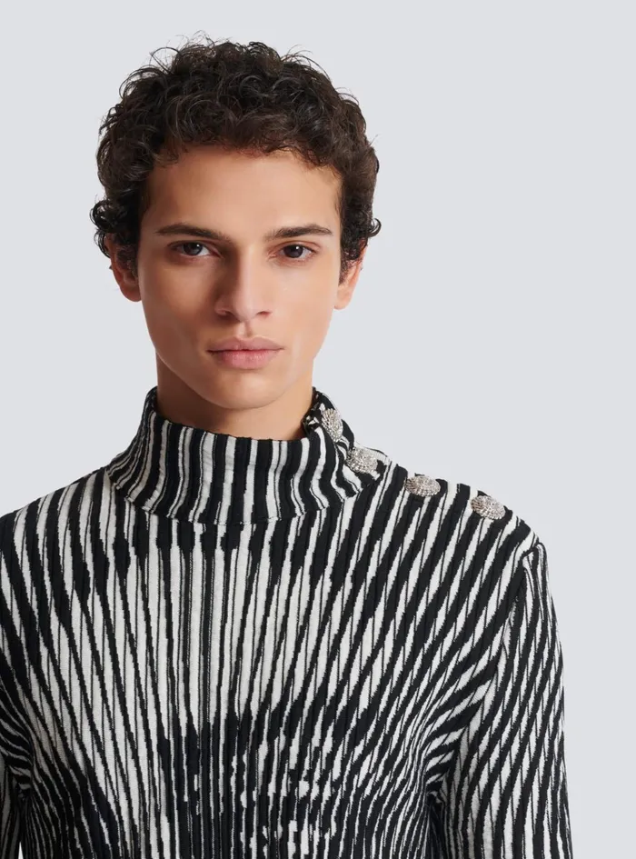 Face Twotone Knit Jumper Black Men Balmain Knitwear