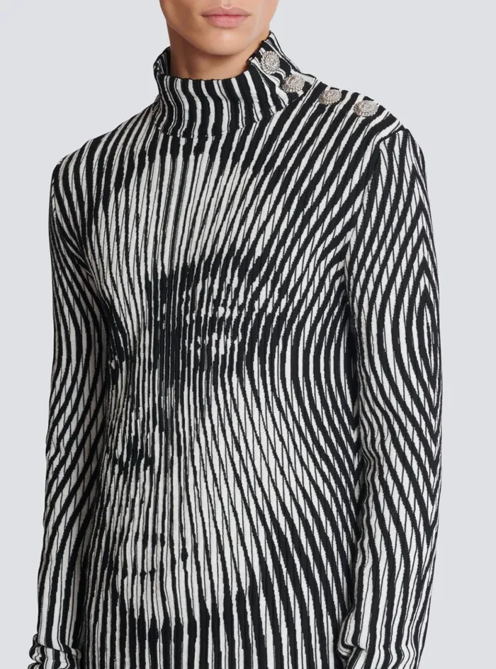 Face Twotone Knit Jumper Black Men Balmain Knitwear