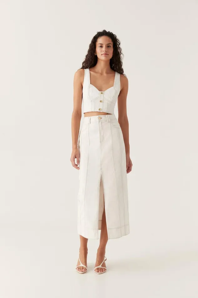 Farley Denim Midi Skirt White Women Aje Denim