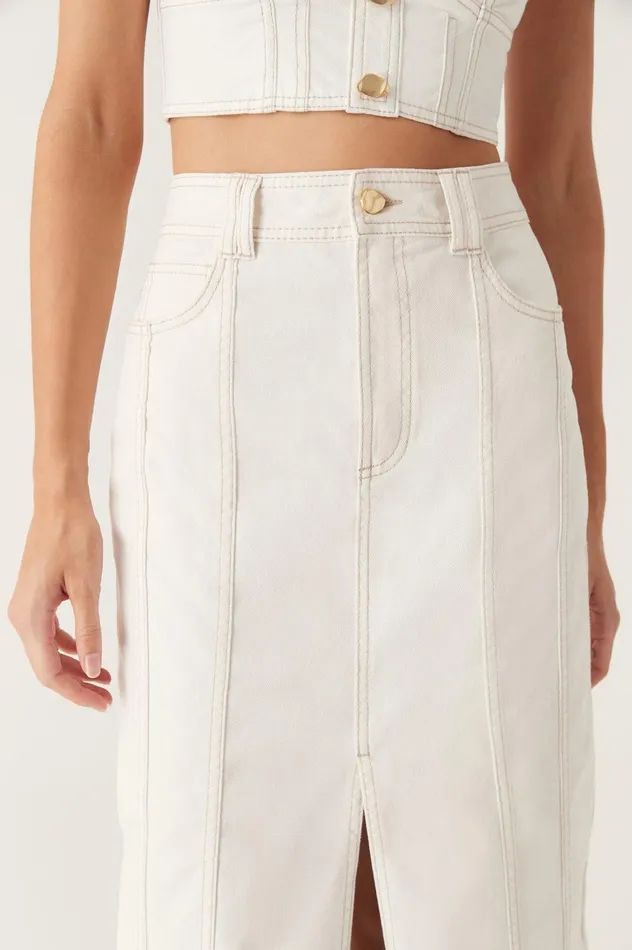 Farley Denim Midi Skirt White Women Aje Denim