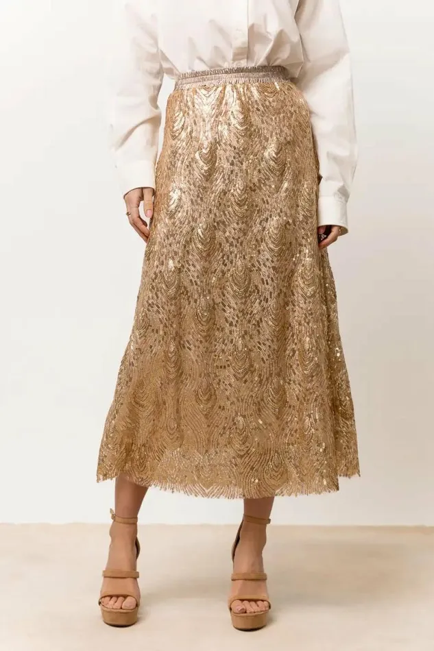 Faye Sequin Skirt In Gold Gold Women Bohme Skirts