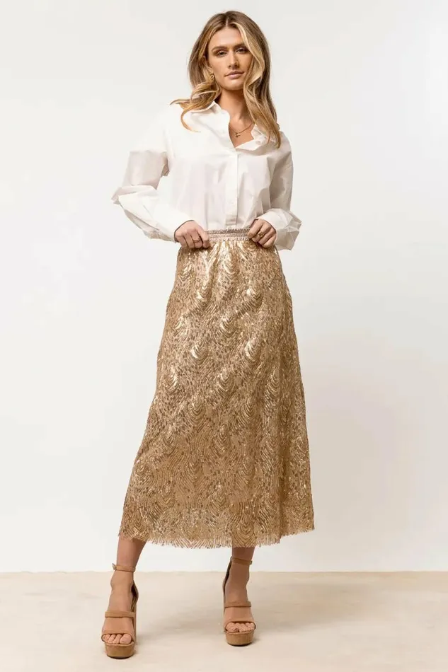 Faye Sequin Skirt In Gold Gold Women Bohme Skirts