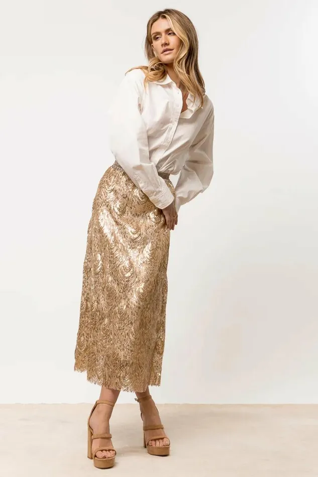 Faye Sequin Skirt In Gold Gold Women Bohme Skirts
