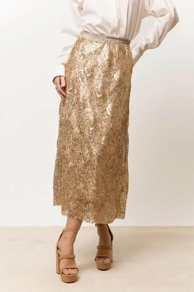 Faye Sequin Skirt In Gold Gold Women Bohme Skirts