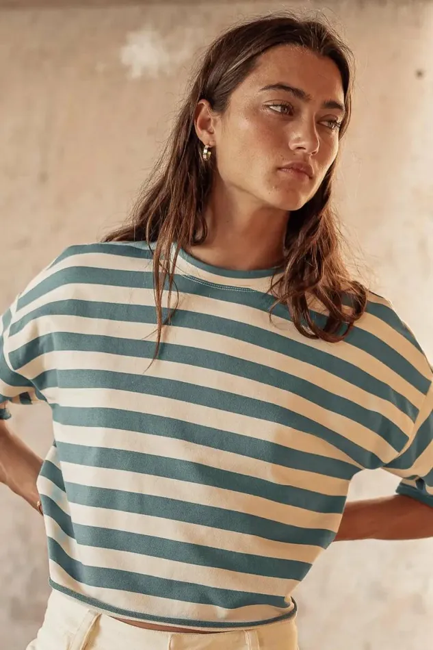 Felix Striped Top In Teal Teal Women Bohme Tees and Tanks