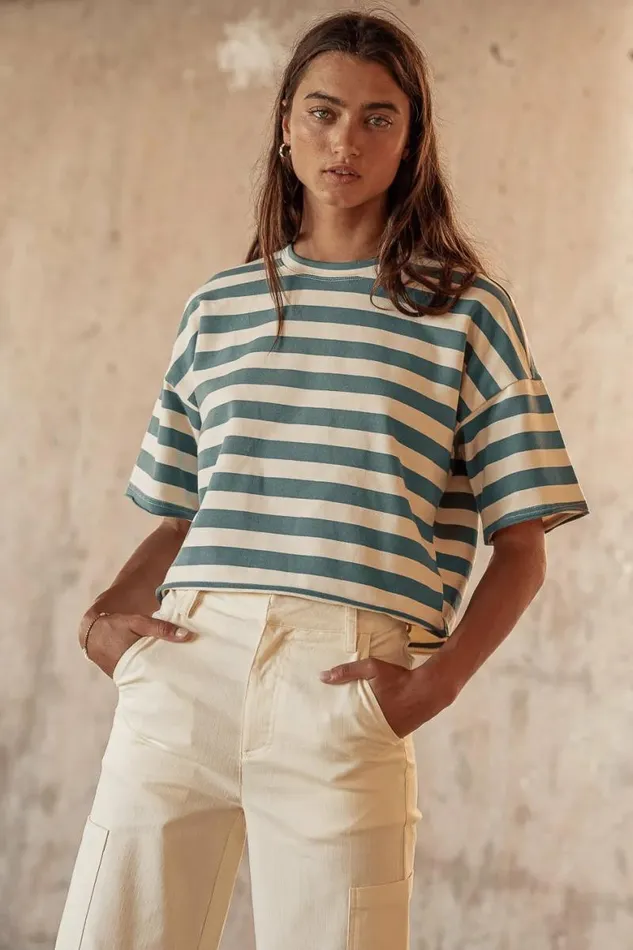 Felix Striped Top In Teal Teal Women Bohme Tees and Tanks
