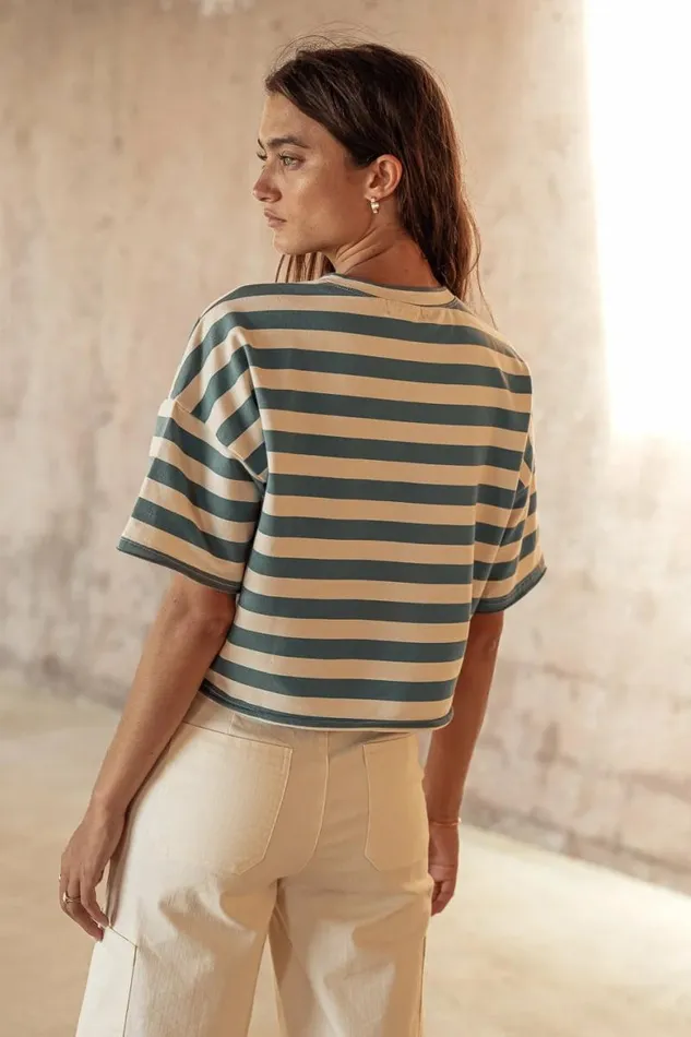 Felix Striped Top In Teal Teal Women Bohme Tees and Tanks