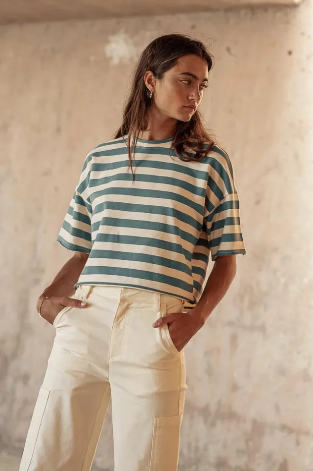 Felix Striped Top In Teal Teal Women Bohme Tees and Tanks