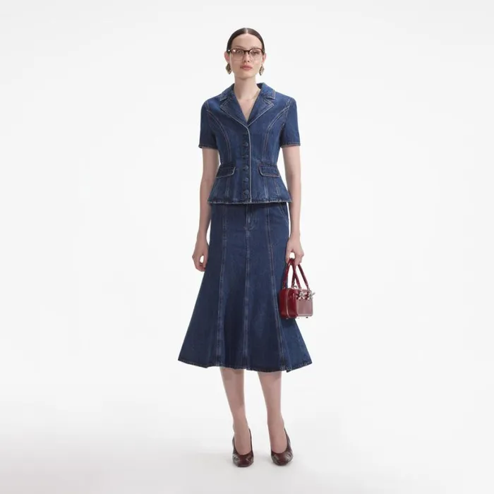 Flared Denim Midi Dress Women Self Portrait Dresses