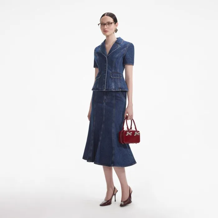 Flared Denim Midi Dress Women Self Portrait Dresses