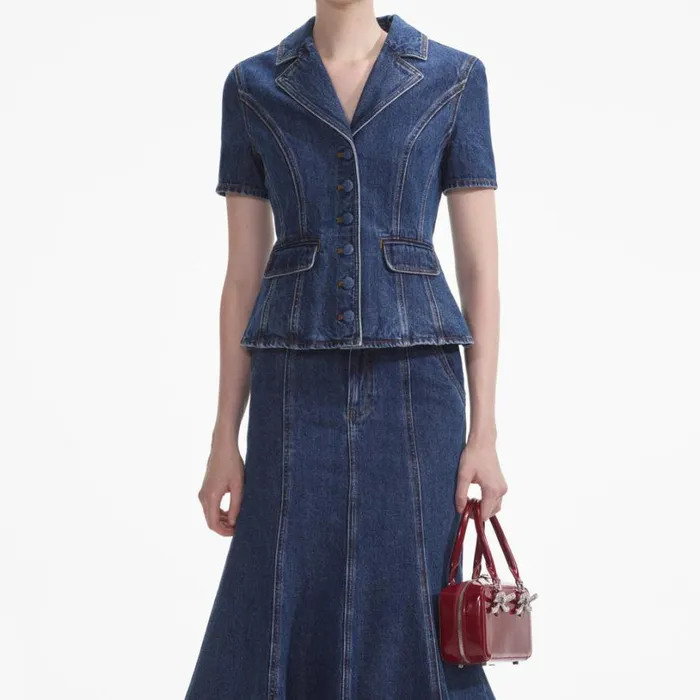 Flared Denim Midi Dress Women Self Portrait Dresses