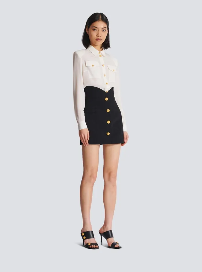 Flared Double Crepe Tulip Skirt Black Women Balmain Skirts