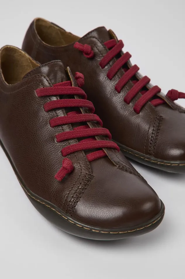 Flat Shoes Women Camper Peu Brown Leather Shoes