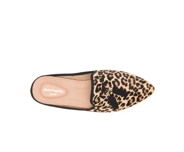 Flats and SlipOns Hush Puppies Women Sadie Tassel Mule Leopard Calf Hair Flats and SlipOns Hush Puppies Women Sadie Tassel Mule Leopard Calf Hair