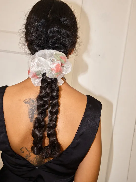 Flower Filled Mini Scrunchie Red White Hair Accessories Lisa Says Gah Women