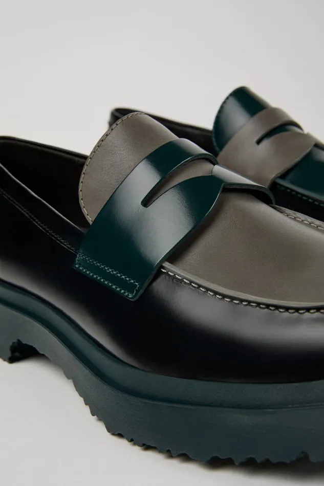 Formal Shoes Men Camper Twins Black And Gray Leather Loafers