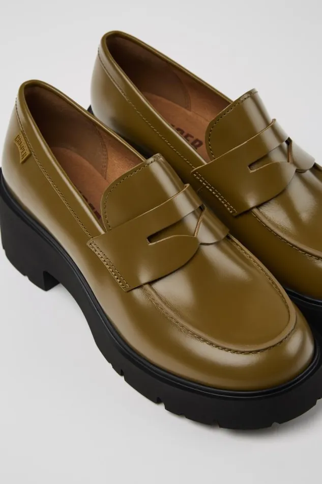 Formal Shoes Women Camper Milah Green Leather MoccasinsBallerinas
