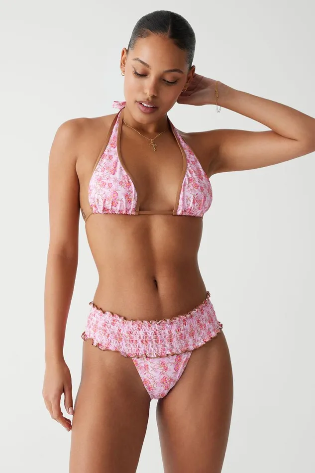 Frankies Bikinis Bikinis Women Diana Floral Halter Bikini Top Watercolor Hibiscus