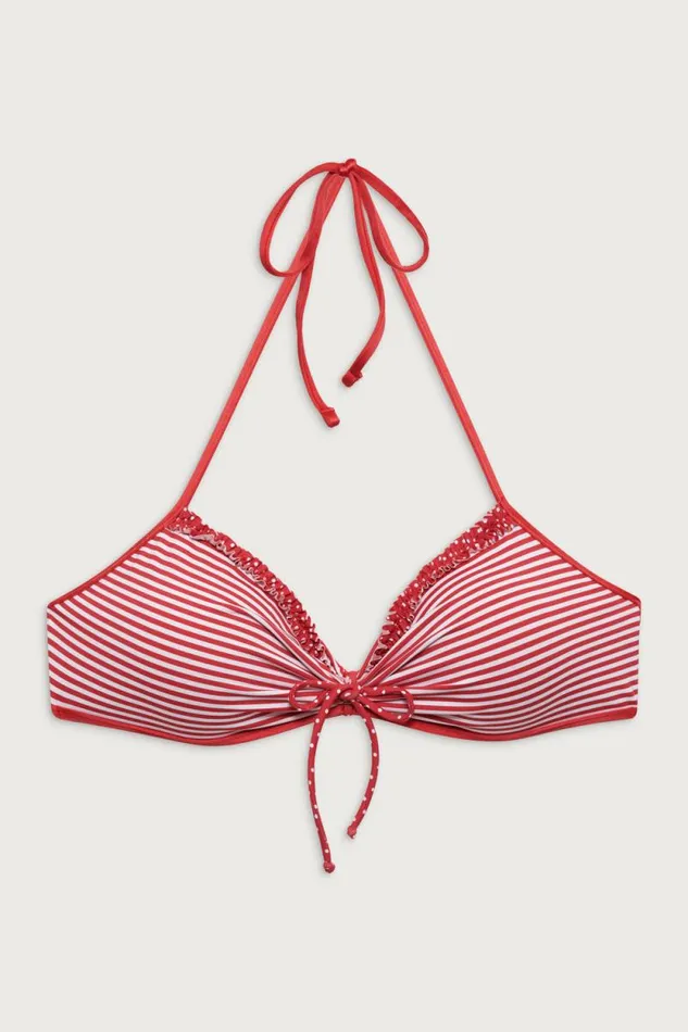 Frankies Bikinis Bikinis Women Jessup Triangle Halter Bikini Top Scarlet Stripe