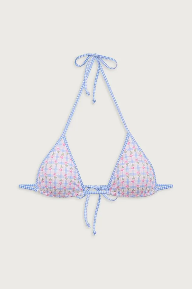 Frankies Bikinis Bikinis Women Nick Plaid Triangle Bikini Top Rose Picnic