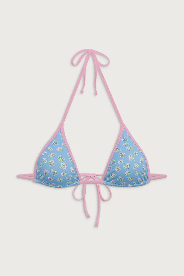 Frankies Bikinis Bikinis Women Paradise Halter Floral Bikini Top Blue Hawaii