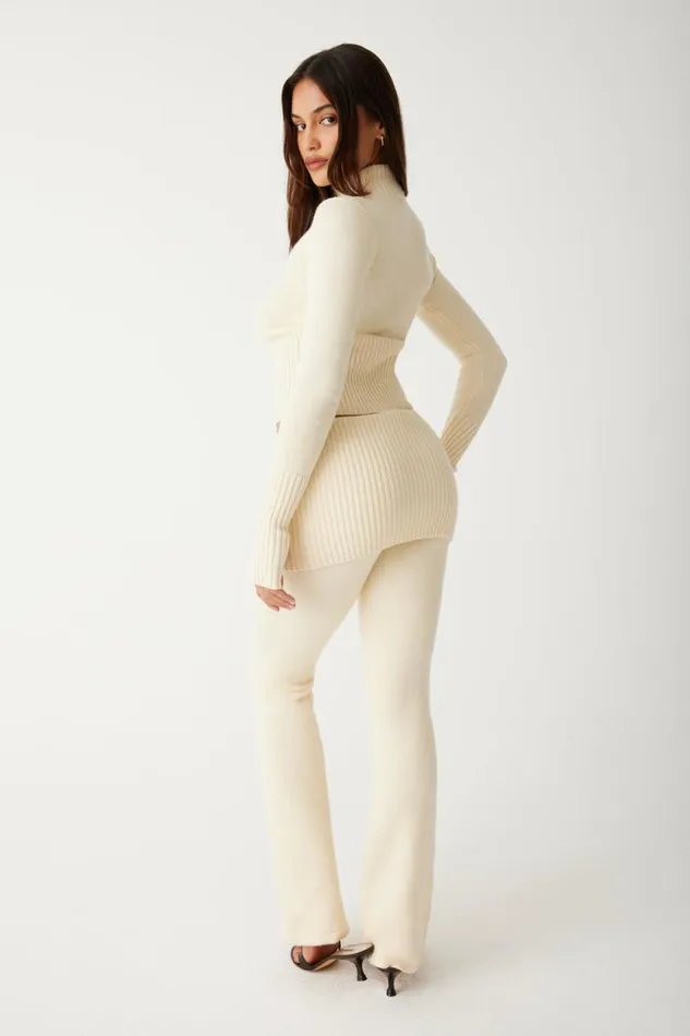 Frankies Bikinis Cloud Knits Women Mason Cloud Knit Flare Pant French Vanilla