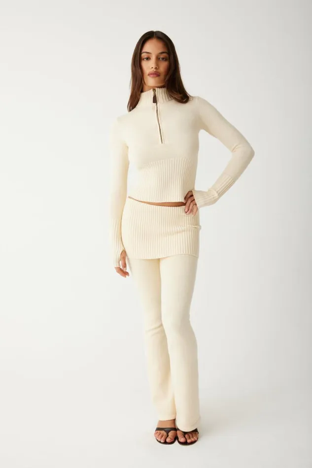 Frankies Bikinis Cloud Knits Women Mason Cloud Knit Flare Pant French Vanilla