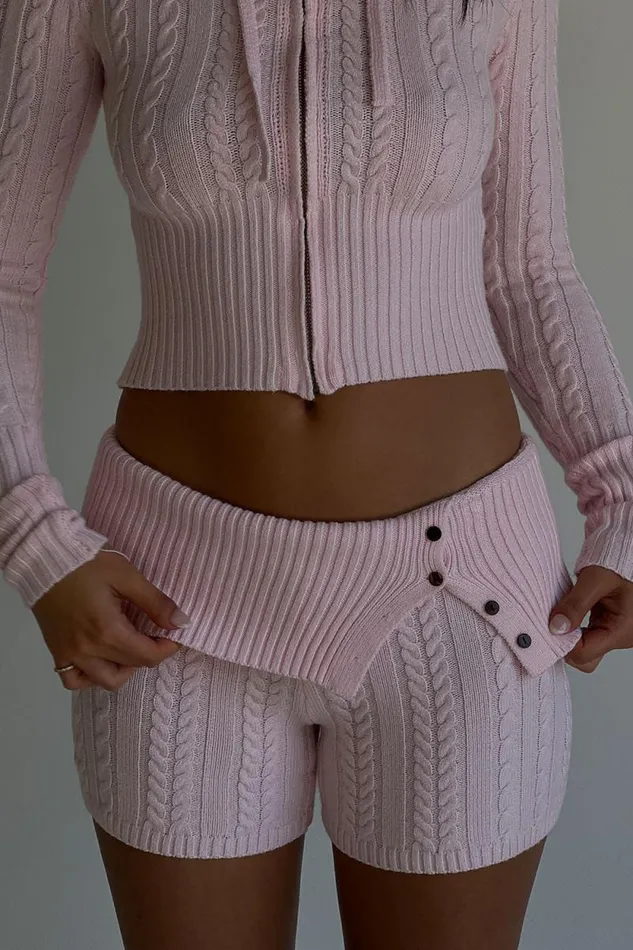Frankies Bikinis Cloud Knits Women Nolan Cable Cloud Knit Mini Short Rose Quartz