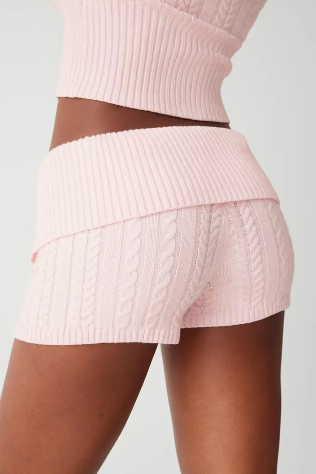 Frankies Bikinis Cloud Knits Women Nolan Cable Cloud Knit Mini Short Rose Quartz