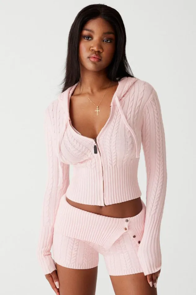 Frankies Bikinis Cloud Knits Women Nolan Cable Cloud Knit Mini Short Rose Quartz