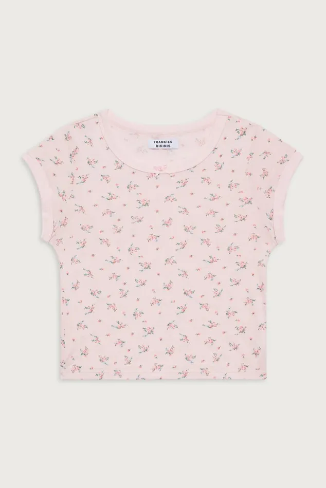 Frankies Bikinis Tops Women Archie Floral Cotton Tee Baby Bouquet Pink
