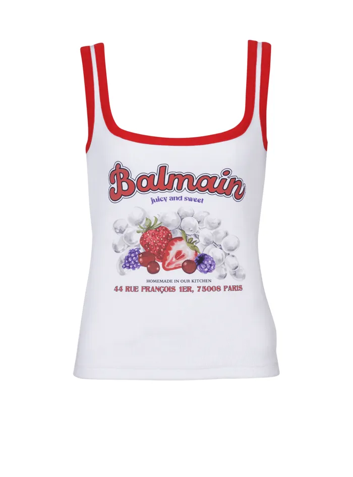 Fruit Tank Top White Women Balmain TShirts