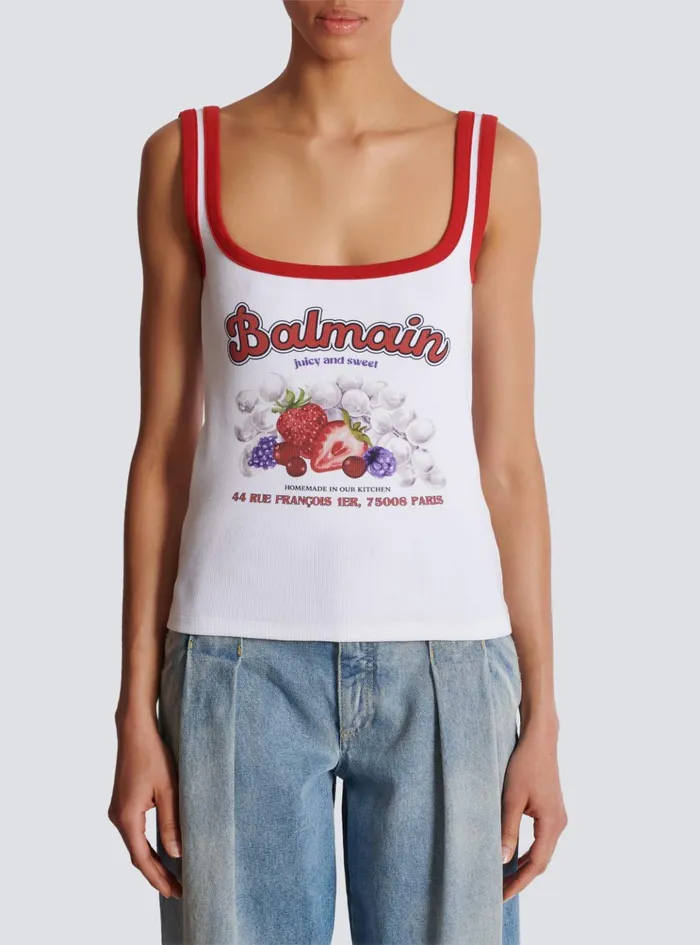 Fruit Tank Top White Women Balmain TShirts