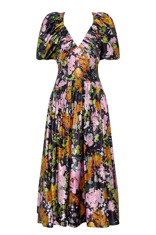 Gabrielle Plunge Midi Dress Midnight Floral Women Aje Midi Dresses