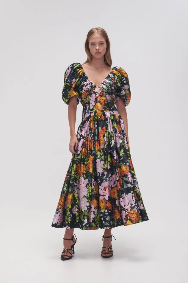 Gabrielle Plunge Midi Dress Midnight Floral Women Aje Midi Dresses