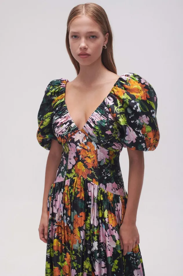 Gabrielle Plunge Midi Dress Midnight Floral Women Aje Midi Dresses