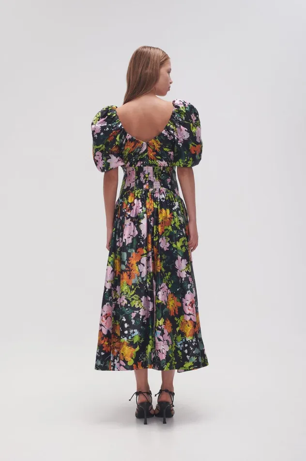 Gabrielle Plunge Midi Dress Midnight Floral Women Aje Midi Dresses