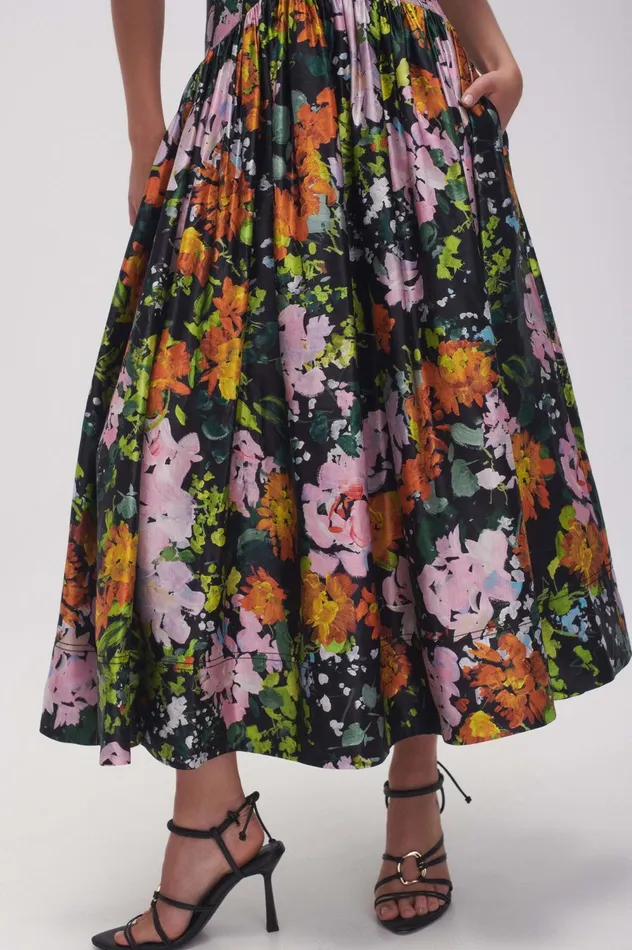 Gabrielle Plunge Midi Dress Midnight Floral Women Aje Midi Dresses