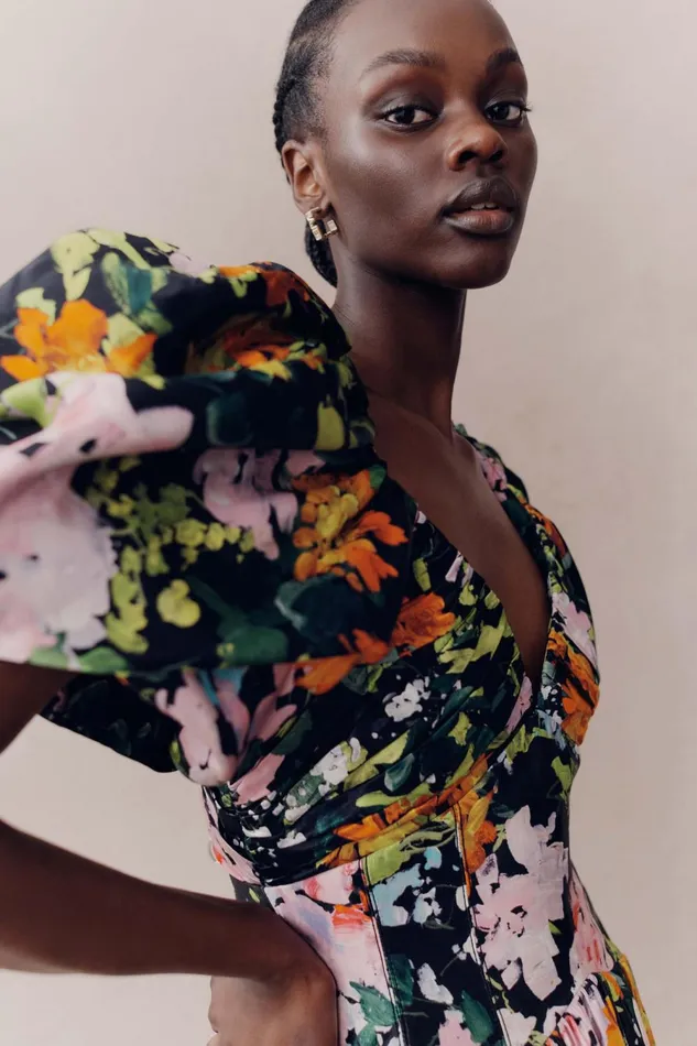 Gabrielle Plunge Midi Dress Midnight Floral Women Aje Midi Dresses