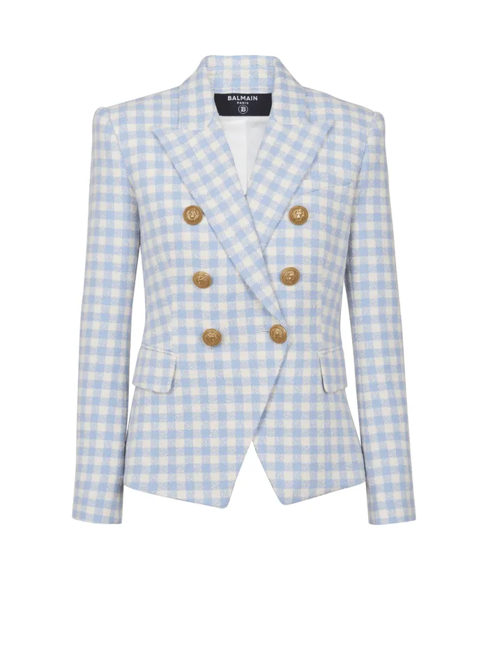 Gingham Tweed 6button Jacket Blue Women Balmain Jackets And Blazers