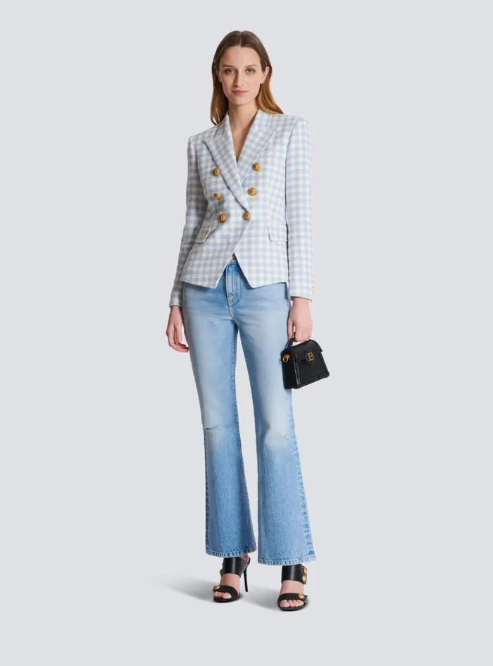Gingham Tweed 6button Jacket Blue Women Balmain Jackets And Blazers