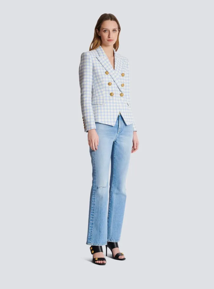 Gingham Tweed 6button Jacket Blue Women Balmain Jackets And Blazers