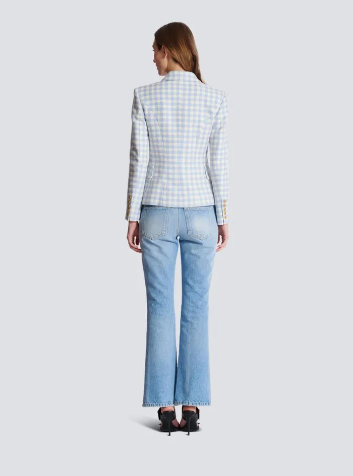 Gingham Tweed 6button Jacket Blue Women Balmain Jackets And Blazers