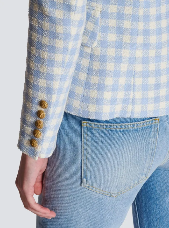 Gingham Tweed 6button Jacket Blue Women Balmain Jackets And Blazers