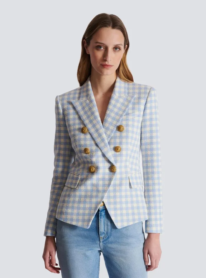 Gingham Tweed 6button Jacket Blue Women Balmain Jackets And Blazers